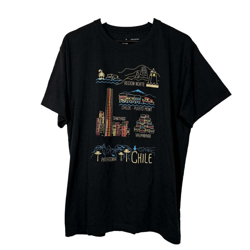 Chile Black T-shirt Patagonia Santiago Unisex Large 100% Cotton Vacation Travel